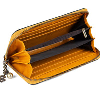 Genuine Leather Long Wallet Bag Hand-Painted Finish Zipper Closure Full-Grain Cowhide Clutch