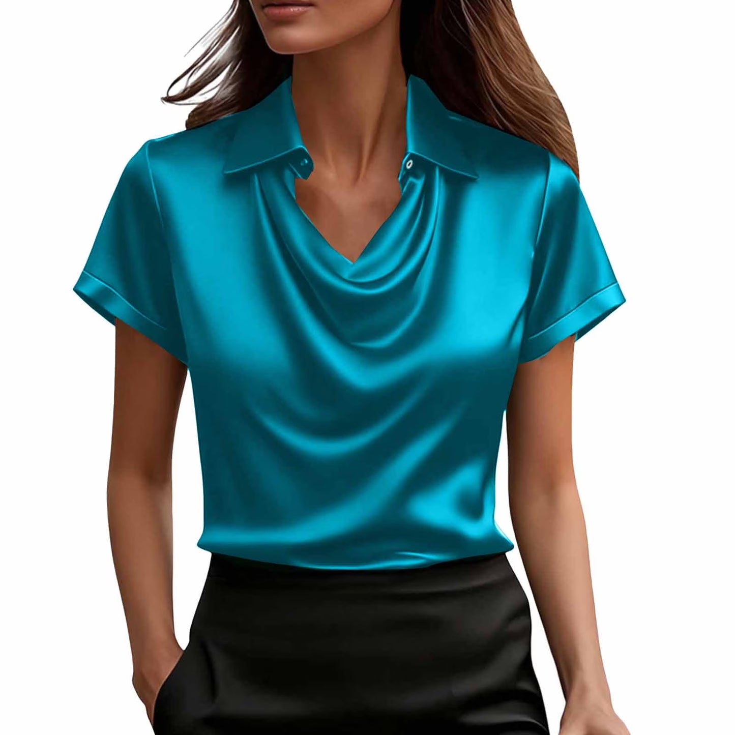 Women Summer Clothes Satin Shirt for Women Short Sleeve Tshirt Cowl Neck Shirts Lapel Neck Tops Blouse New Arrivals My Items