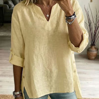 Loose Casual V-neck Three-quarter-sleeve T-shirt For Women