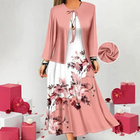 Color-block Elegant And Sophisticated Professional Coat Paired With A Dress Set