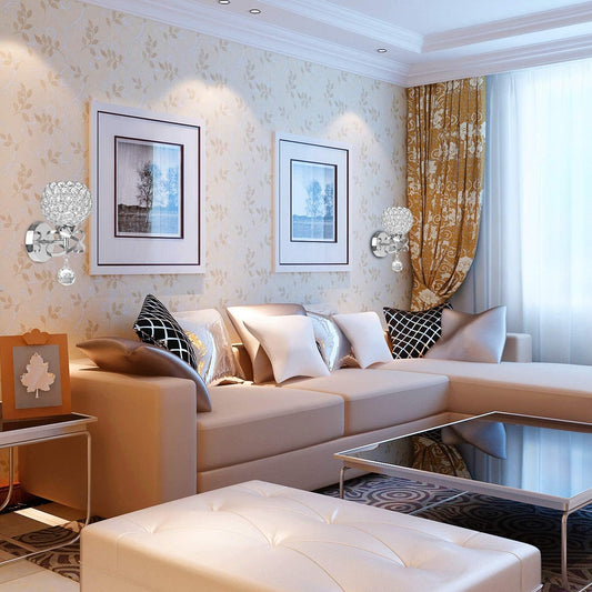 Crystal Wall Sconces Set of Two, Modern Wall Light Sconces Wall Lighting with Hanging Crystal Ball, Wall Mount Lamp Bedside Wall Lamp Silver Sconces Wall Light for Bedroom Living Room Hallway