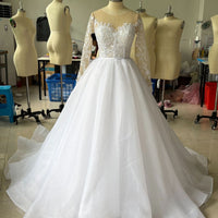 Embroidered Long Sleeve Off-the-shoulder Wedding Dress
