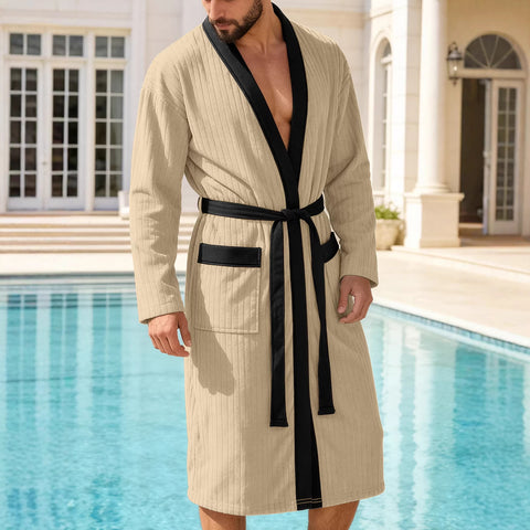 Men's Long Jacquard Soft Solid-Colored Sleeping Gown - Premium Apparel Deal | Everyday Home Deal