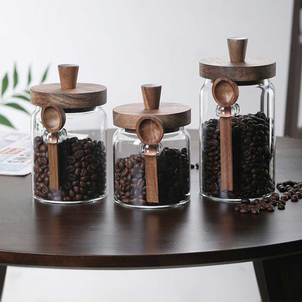 3Pcs Glass Coffee Jars with Spoons | Tea Candy Biscuit Storage | Everyday Home Deal