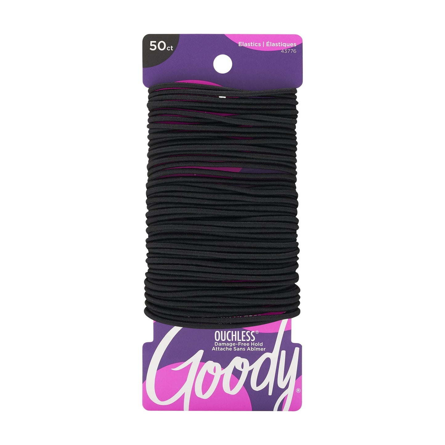 Ouchless Damage Free Hair Elastics, Small Hair Ties, 2Mm, for All Hair, Black, 50 Ct