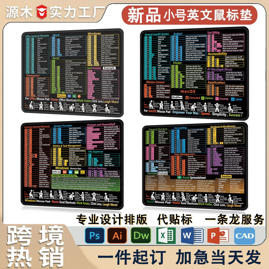 English Shortcut Keys Mouse Mat – Office Large Computer