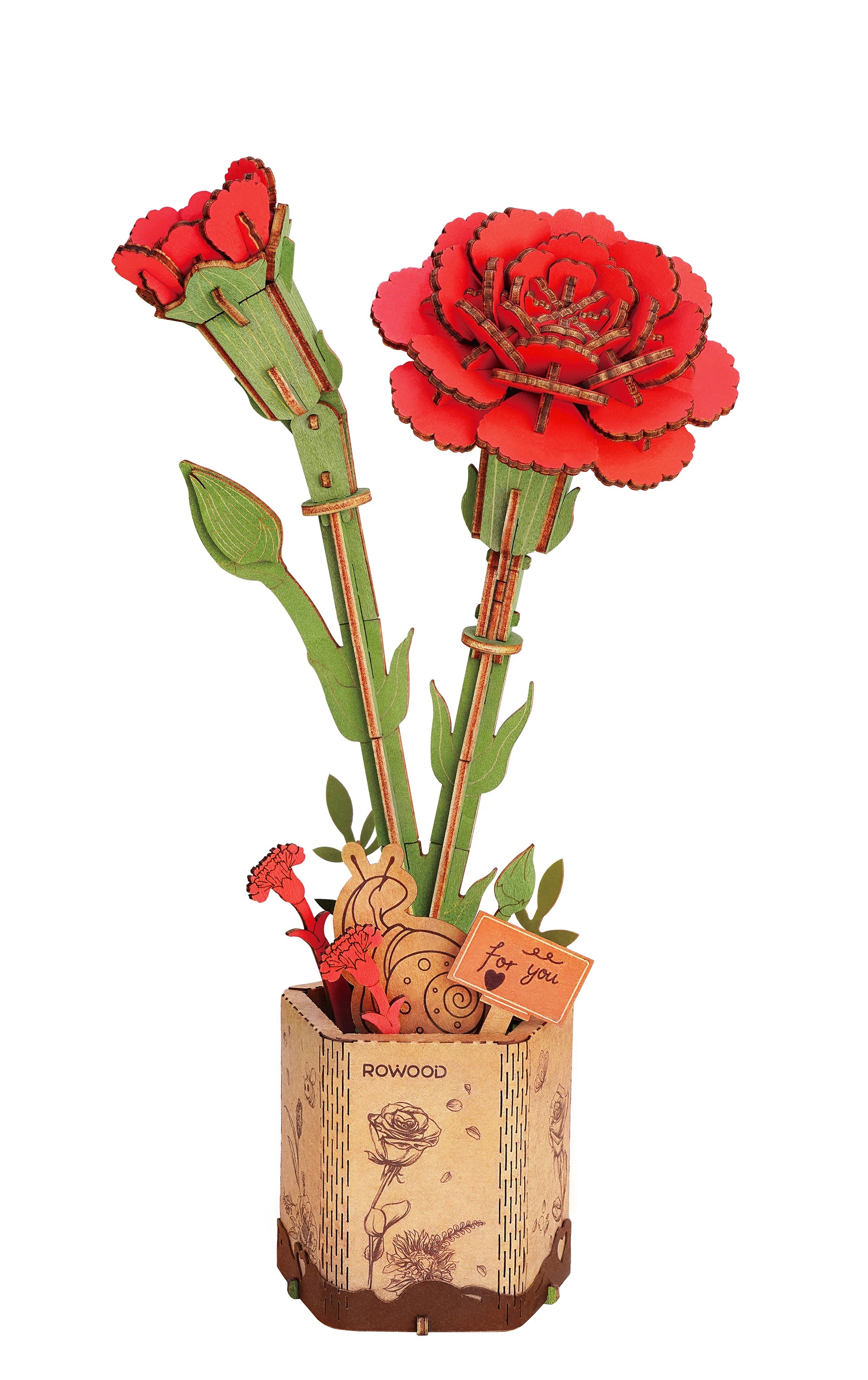 Rowood DIY Wooden Flower Bouquet Beautiful Hand-Make Gifts Eco-Friend Materials 3D Wooden Puzzle for Girlfriends Decor
