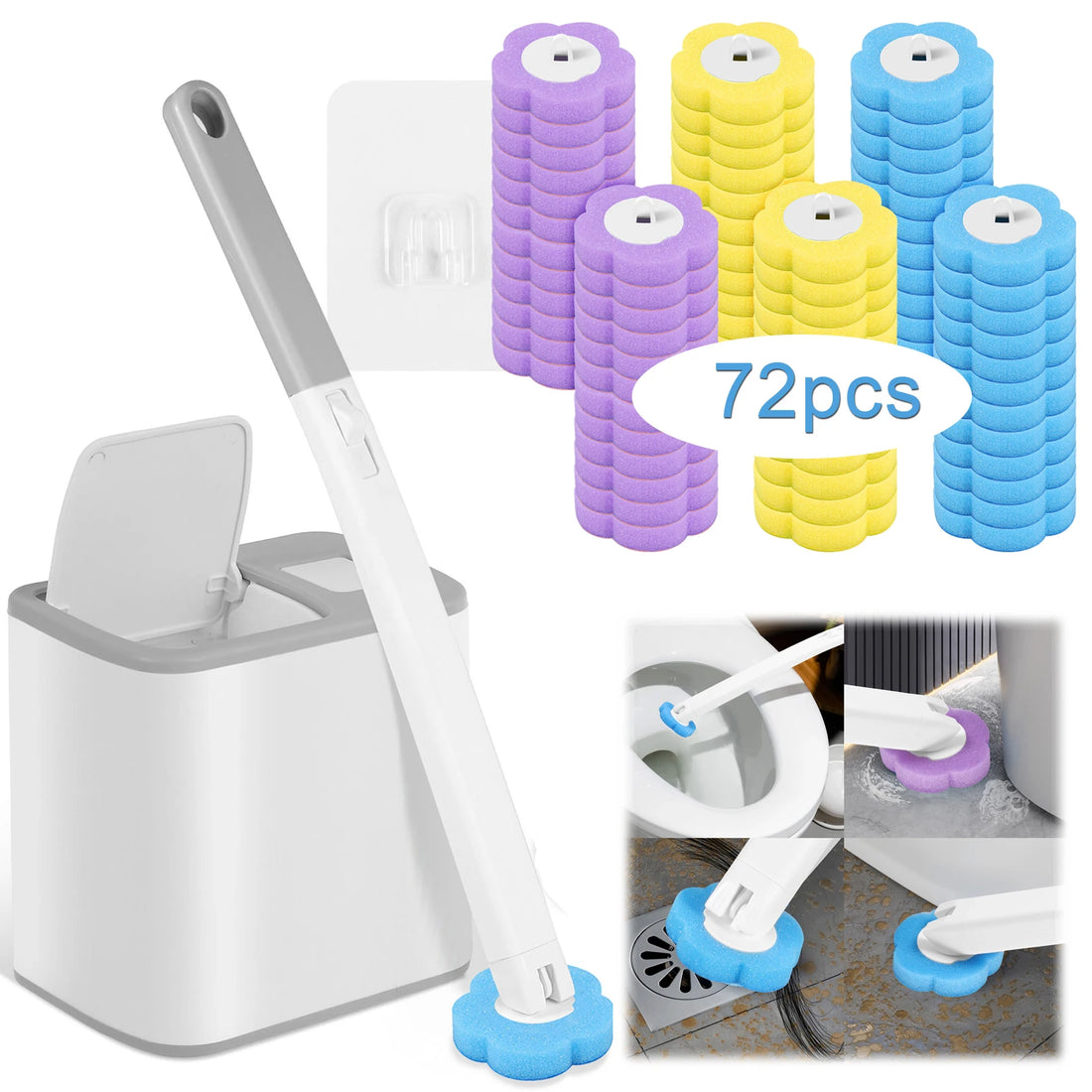 Toilet Brush and Holder Set with Disposable Refills Replacement Head Cleaning Kit Bathroom Cleaning Brush WC Accessories Tool | Everyday Home Deal