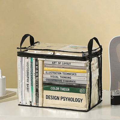 Foldable Transparent Book Storage Box – Waterproof Desk Organizer for Dorm & Home