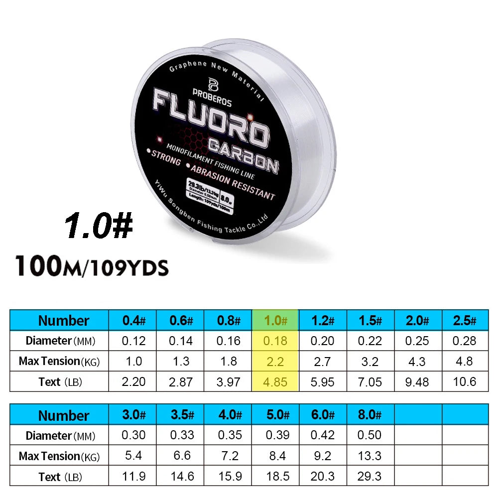100m Fluorocarbon Coating Fishing Gear – Line 2.2lb-29.3lb Carbon