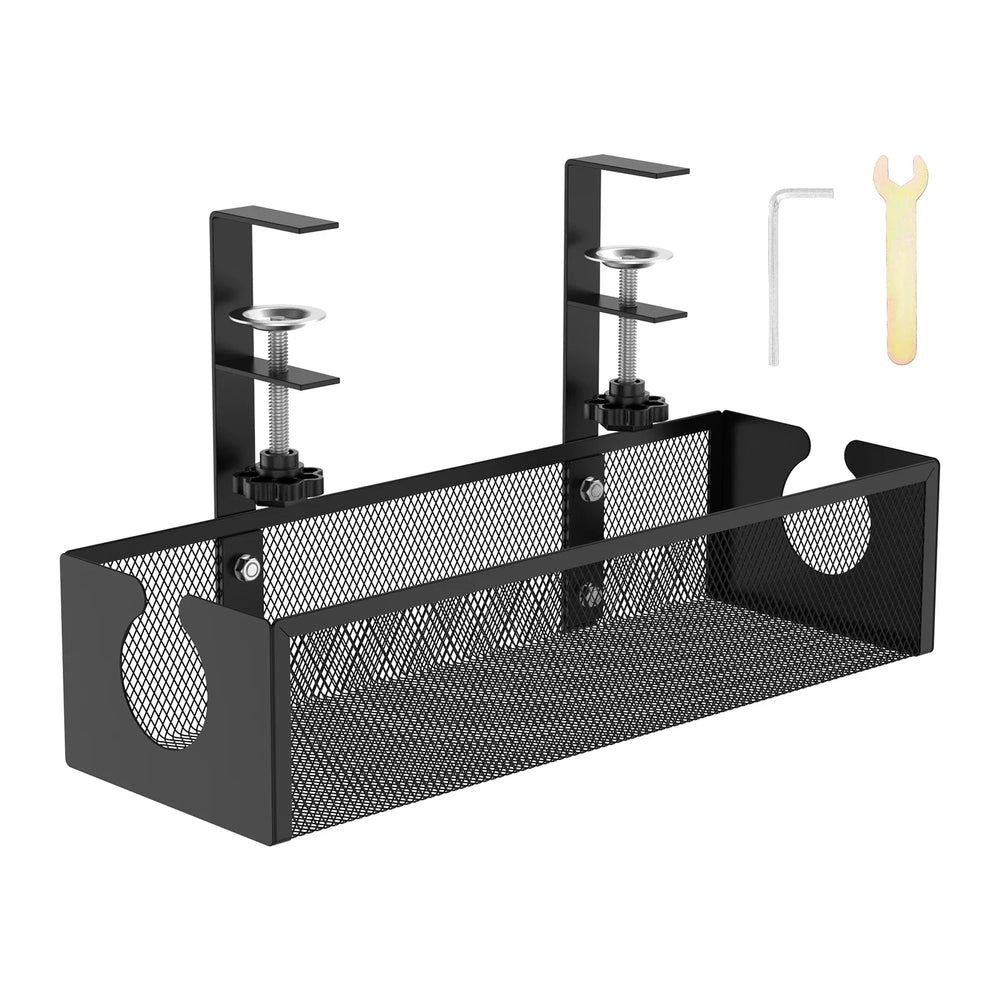 No-Drill Under Desk Cable Tray – Heavy-Duty Steel Clamp-On Cord Organizer