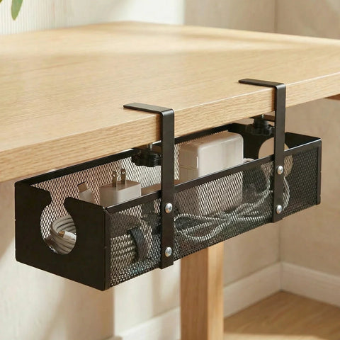 No-Drill Under Desk Cable Tray – Heavy-Duty Steel Clamp-On Cord Organizer