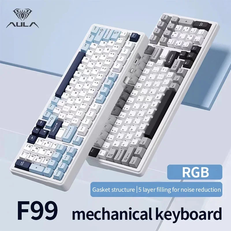 AULA F99 Gaming Mechanical Keyboard 99 Keys Gasket Structure Wireless Bluetooth Wired Hot Swappable PBT Gasket RGB For PC Laptop