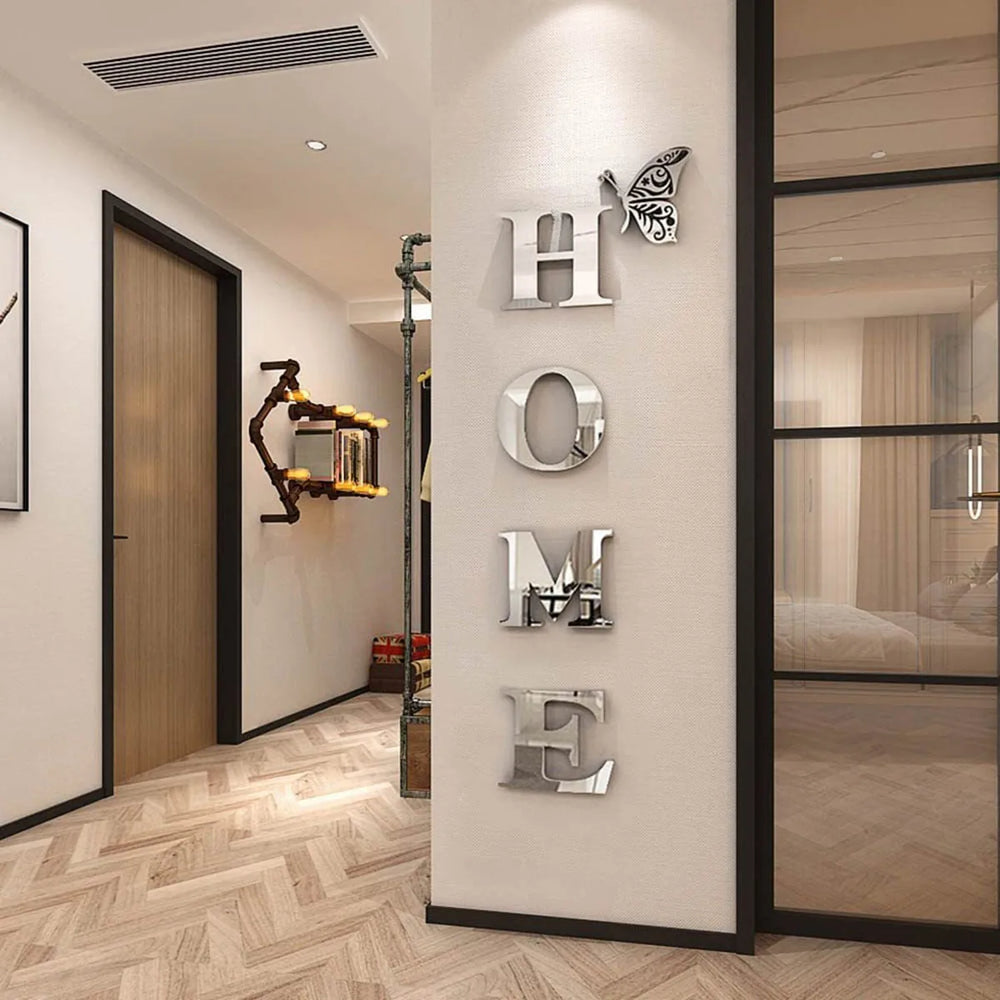 HOME Logo 3D Mirror Wall Sticker Entrance Decoration