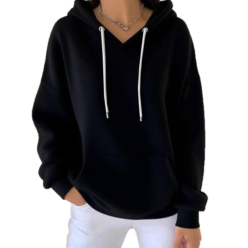 Casual Solid-color Trendy Hoodie With Drawstring Long-sleeve Hooded Sweatshirt