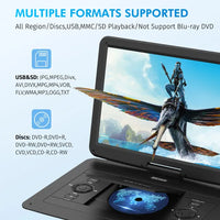 17.9" Portable DVD Player 15.6" HD Swivel Screen 6 Hours 5000mAh Rechargeable Battery Remote Control Dual Speaker TENKER