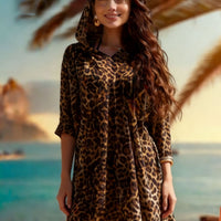 Printed Beach Three Quarter Sleeve One Piece Swimsuit Cover Up
