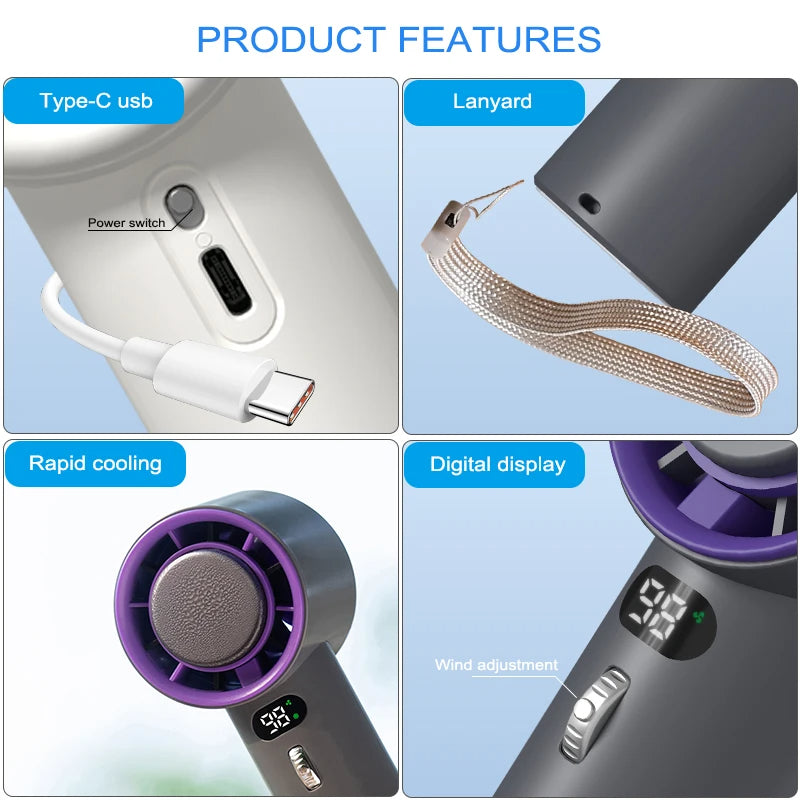 Portable Handheld Turbo Fan Cooling Semiconductor Refrigeration 3000mAh Battery Wind Speeds Adjustable Mini Personal Fan | Everyday Home Deal