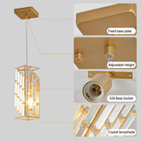 4inch Modern Crystal Pendant Light - 3 Pack, Adjustable Hanging Ceiling Lamp With Crystal Prism Design For Dining Room, Kitchen Island, And Living Room -Golden Finish