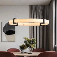 Modern LED Pendant Light, 24-Inch Round Hanging Chandelier With Adjustable Height, Marble Finish Resin Ring Ceiling Light For Dining Room, Kitchen Island, Living Room