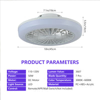 18 Inch Ceiling Fan With RGB Light Remote, Smart LED Ceiling Fans With Remote App Control, Modern Low Profile Dimmable Light Ceiling Fan For Bedroom Living Room White