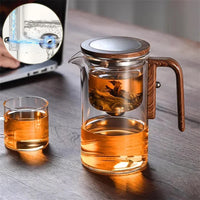 One Click Magnetic Teapot Separation Filtration Glass Tea Pot Wood Handle Tea Water Separation Inner Container Teapot | Everyday Home Deal