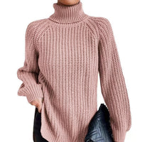 Turtleneck Pullover Sweater With Split Design Fashion Simple Solid Color Long Sleeve Tops Women's Clothing