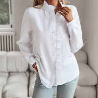 Striped Long Sleeve Shirt Fashion Ruffle Design Button Up Tops Casual Office Blouse Elegant Commuting Women's Clothing