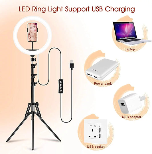 13" LED RGB Selfie Ring Light Mini & Extendable Tripod Stand & Phone Holder 10 Brightness Level 26 Light Modes Dimmable Ringlight,For Makeup Live Streaming Youtube Video Shooting