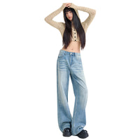 Womens Light-blue Washed Wide-leg Jeans