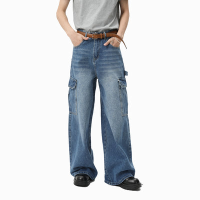Bleached Wide-leg Multi-pocket Straight-leg Casual Work Pants - Premium Apparel Deal | Everyday Home Deal