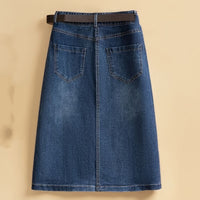 High-waisted Slimming Mid-length Washed Cotton A-line Dress With Button Placket