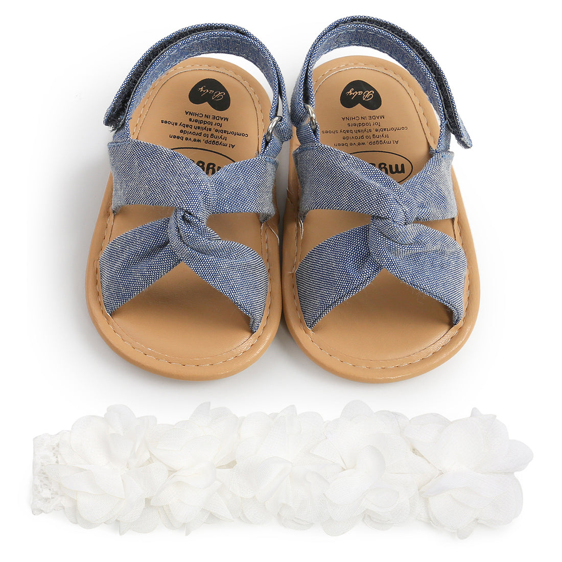Baby Girls' Summer Cotton Cross Strappy Squeaky Sandals (with Matching Hairbands) — Premium Footwear Deal | Everyday Home Deal