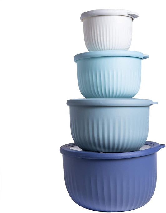 Prep Bowls with Lids- Wide and Deep Nesting Plastic Small Mixing Bowl Set with Lids, 8 Piece Set - Deep Bowls, Blue