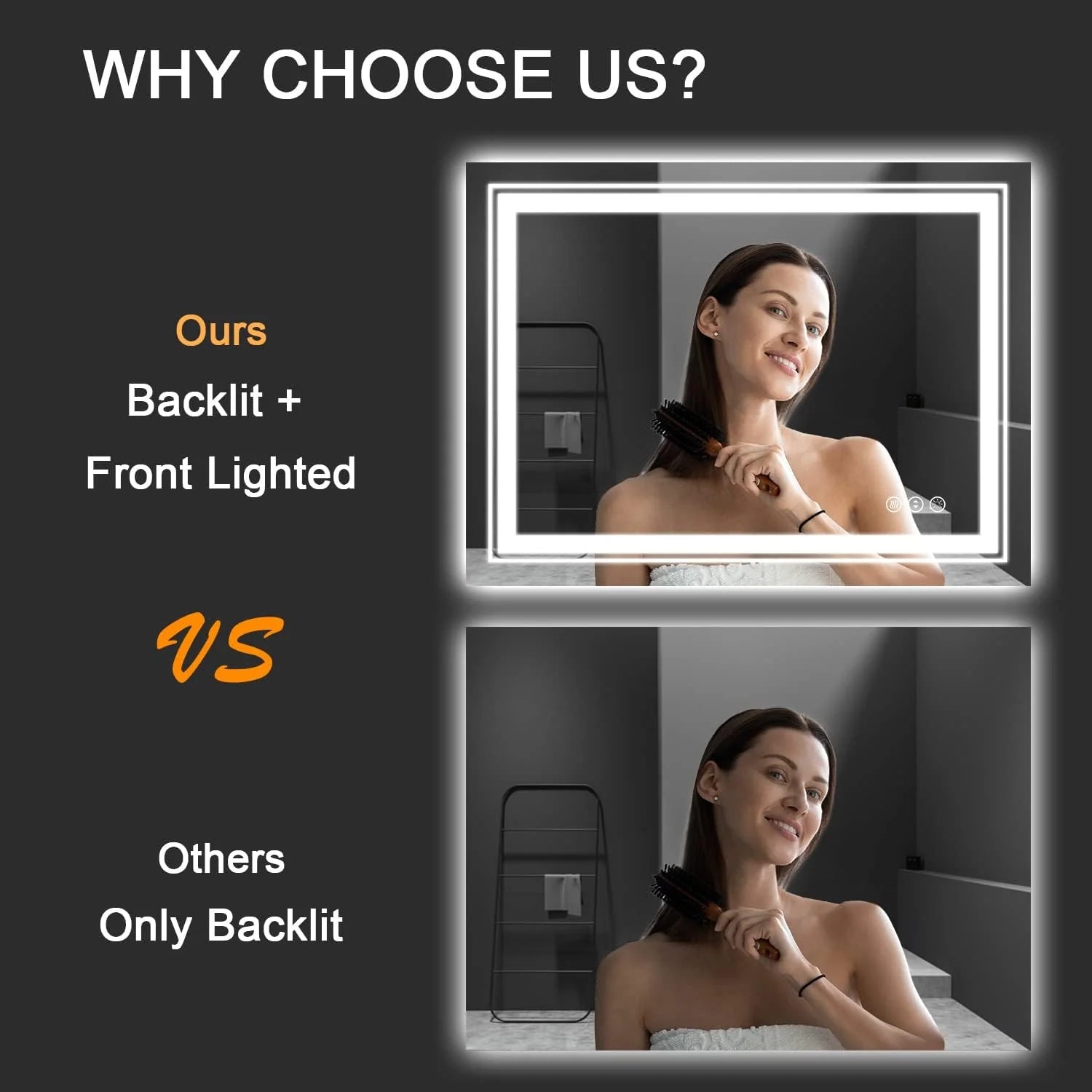 72"X32" Wall Mounted Vanity Mirror LED Bathroom Mirror with Lights, Front Light & Backlit, Anti-Fog, 3 Colors Dimmable Memory Function