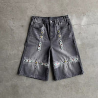 New Leather Patchwork Studded Rhinestone Shorts