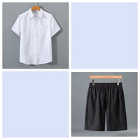 Men's Pure Linen Shorts and Short Sleeve Shirt Set - Summer Loose Casual Lightweight Outfit - Premium Apparel Deal | Everyday Home Deal