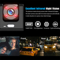 Car Dual Lens Dash Cam HD 1080P Front Rear Inside Video Recorder Camera G-Sensor