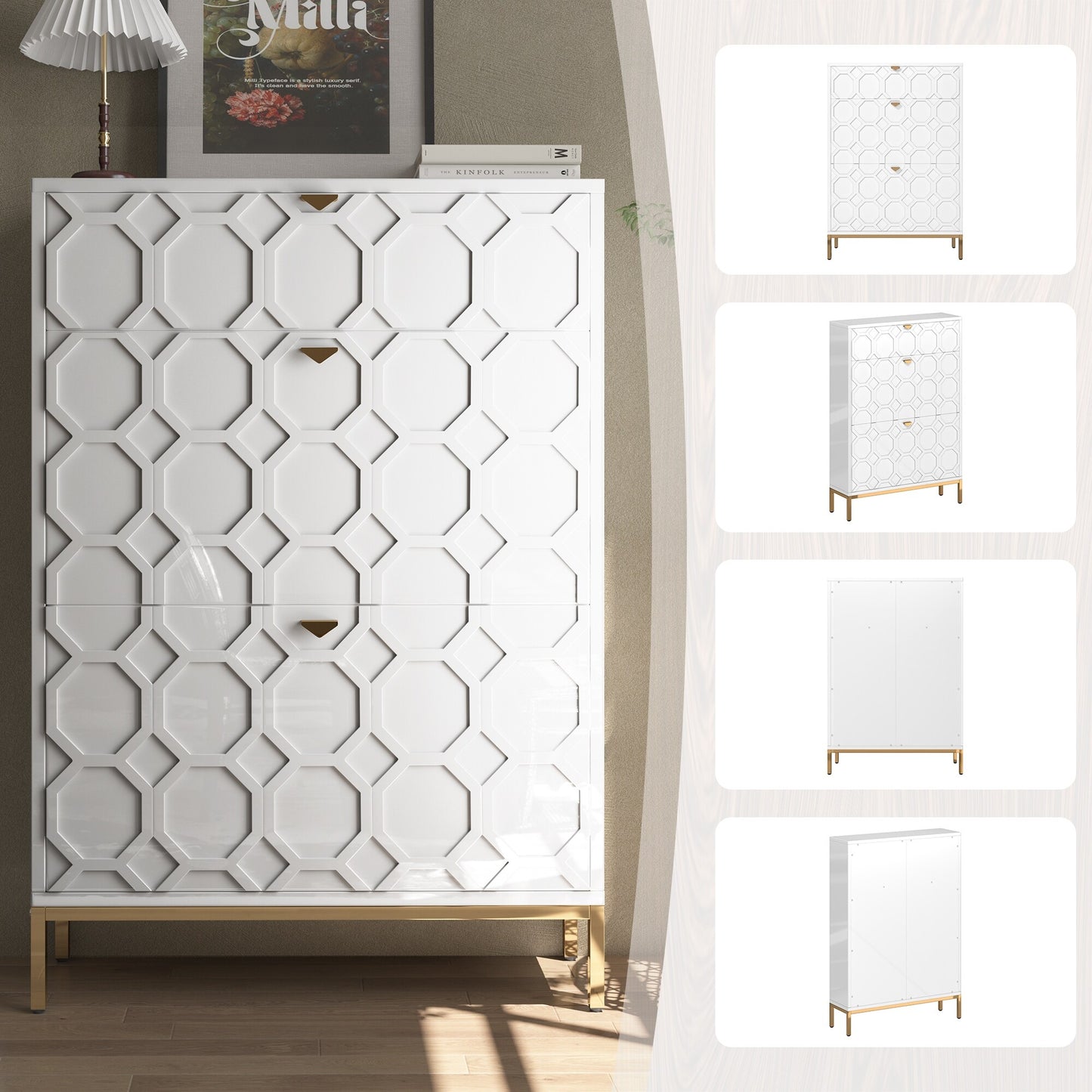 Shoe Organizer 24 Pairs Wood Shoe Storage Cabinet with Drawers