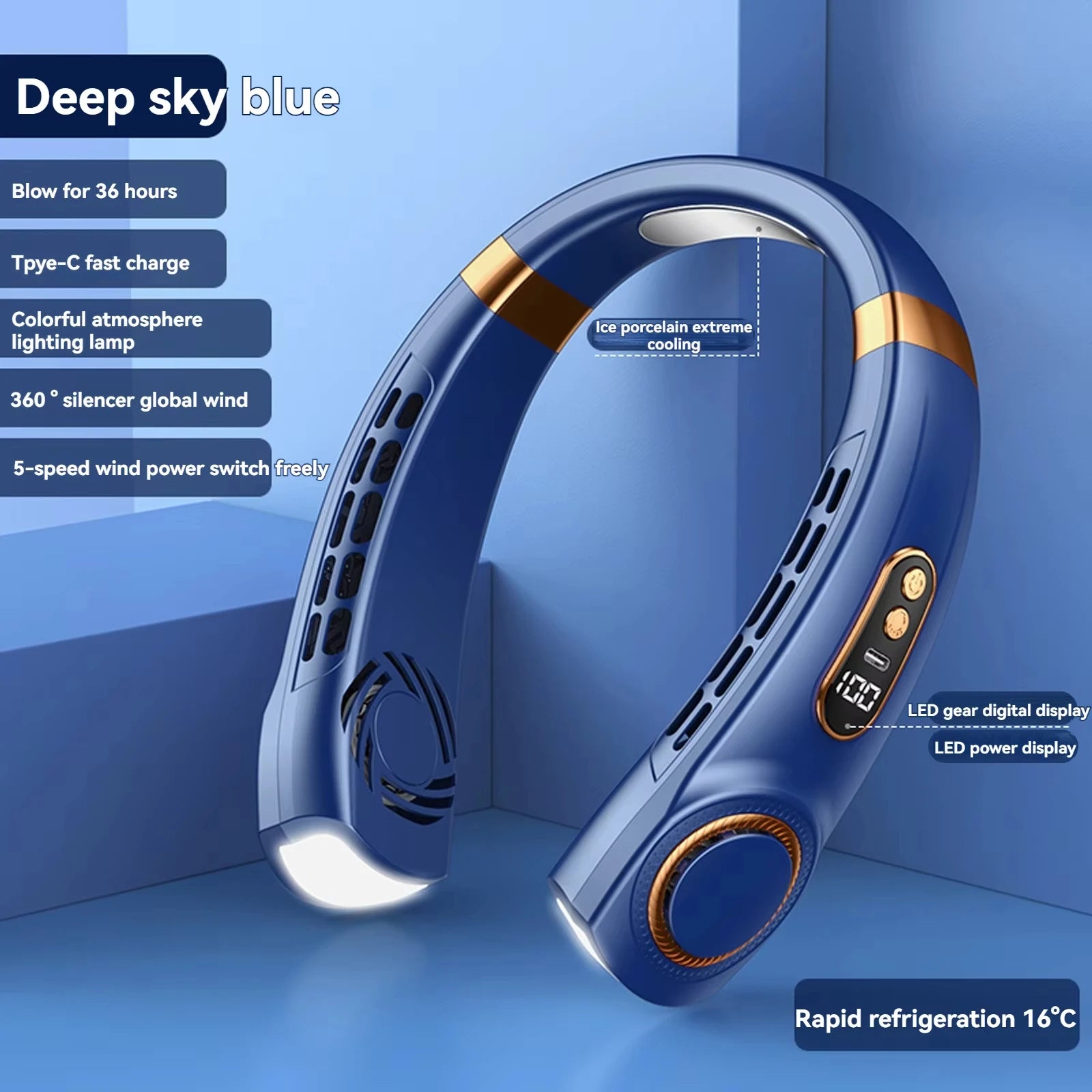 2025 Hanging Neck Fan Portable Bladeless Neck Fan Air Cooler Digital Display Rechargeable Air Conditioner Neck Ventilator