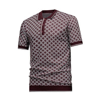 Men's Short Sleeve Knit Polo Shirt (Burgundy Diamond Geometric Jacquard) - Premium Apparel Deal | Everyday Home Deal