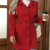 Women's Solid Color Wool Blend Coat, Fashion Lapel Button Up Casual Elegant Overcoat For Autumn