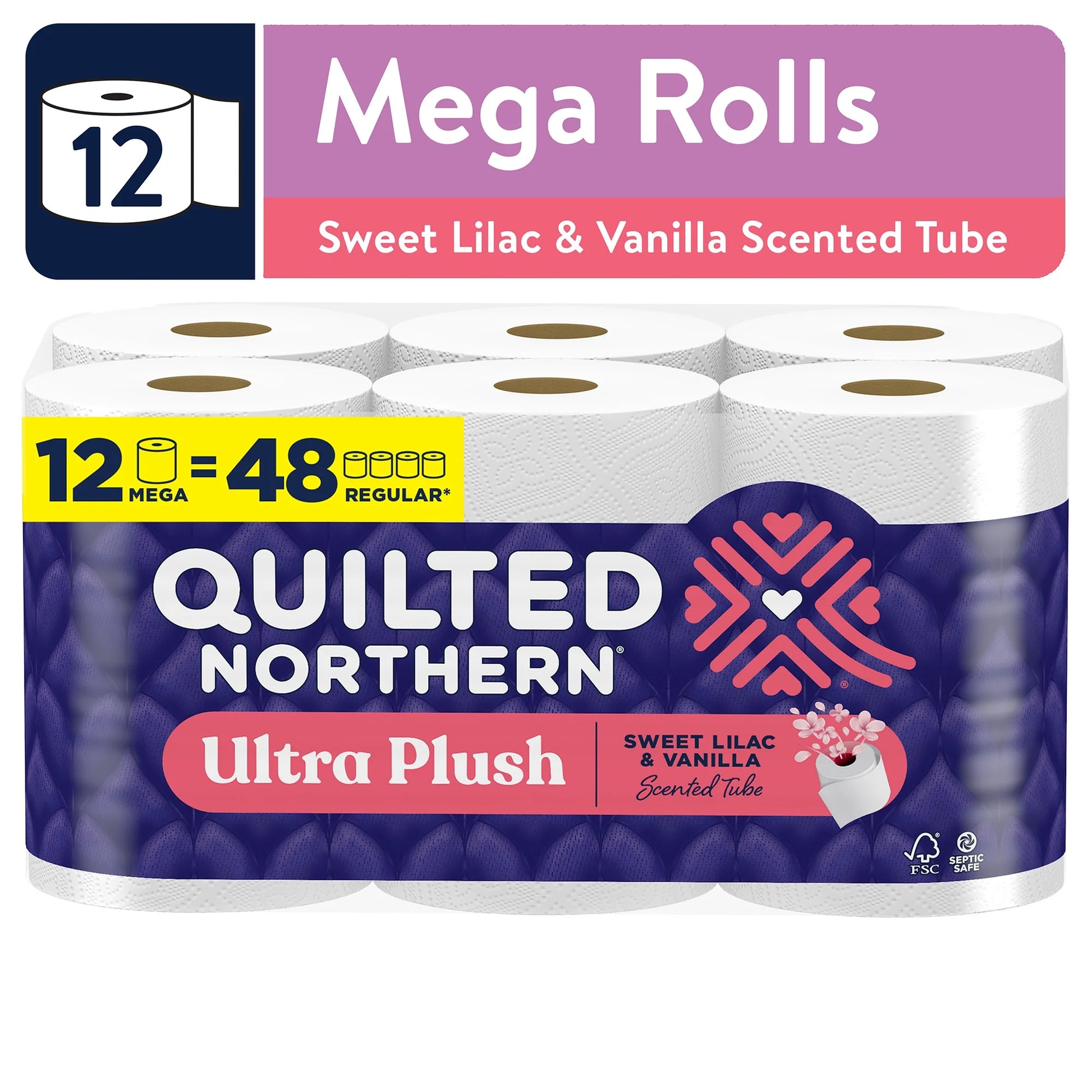 Ultra Plush 3-Ply Toilet Paper, Sweet Lilac & Vanilla Scented Tube, 12 Mega Rolls
