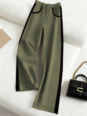 Color-block Straight-leg Casual Womens Suit Pants