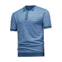 Men's Short Sleeve Knit Polo Shirt (Geometric Interwoven Pattern) - Premium Apparel Deal | Everyday Home Deal
