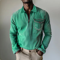 Mens Top Half-zip Lapel Denim Long-sleeve Shirt