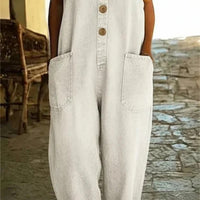 Womens Sleeveless Pocket Denim Jumpsuit