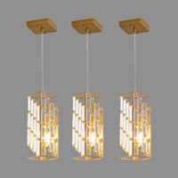 4inch Modern Crystal Pendant Light - 3 Pack, Adjustable Hanging Ceiling Lamp With Crystal Prism Design For Dining Room, Kitchen Island, And Living Room -Golden Finish