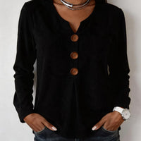 V-neck Buttoned Fashion Casual Long-sleeve Top