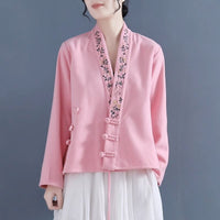 Double-sided Coral-fleece Ethnic-style Embroidered Long-sleeve Loose-fit Cropped Jacket Top